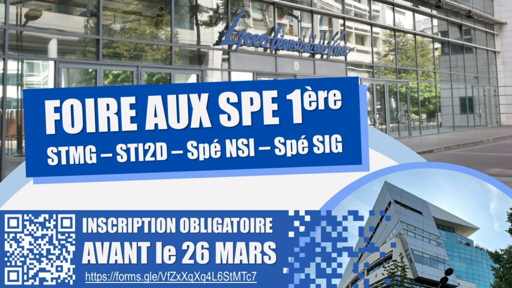 FOIRE AUX SPE : STMG, STI2D, Spé NSI, Spé SIG